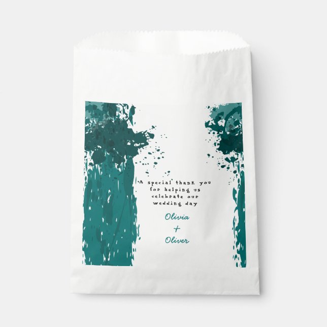 Teal Paint Splatter - Wedding Favour Bag (Front)