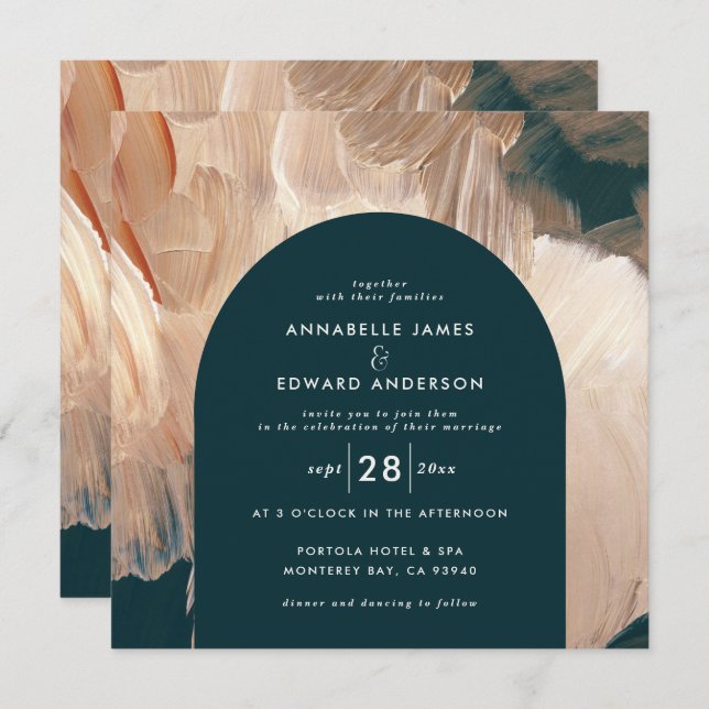 Teal painterly wedding modern arch 1 photo save the date (Front/Back)