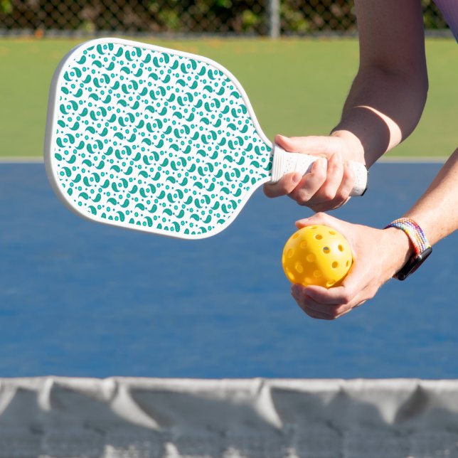 Teal Paisley Floral Pattern Modern Boho Blue Green Pickleball Paddle (Insitu)