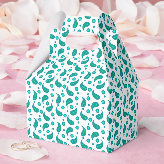Teal Paisley Pattern • Elegant Floral Boho Favour Box (Wedding)