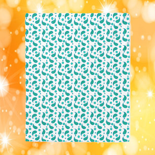 Teal Paisley Seamless Pattern Elegant Floral Boho Fleece Blanket