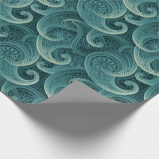 Teal Paisley Timeless Pattern Wrapping Paper (Corner)