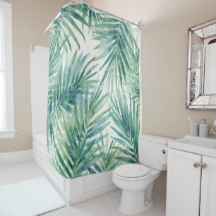 Teal Palm Leaves Shower Curtain