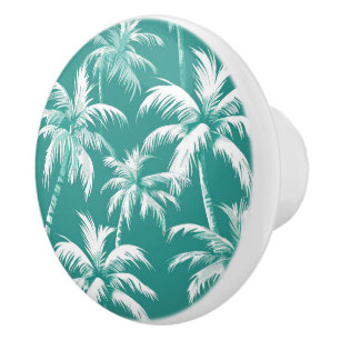 Teal Palm Tree Tropical Island Accent Decor Ceramic Knob
