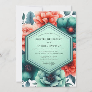 Teal Paprika Vibrant Flora Wedding Invitation