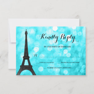 Teal Paris Bokeh Glitter Lights RSVP Card