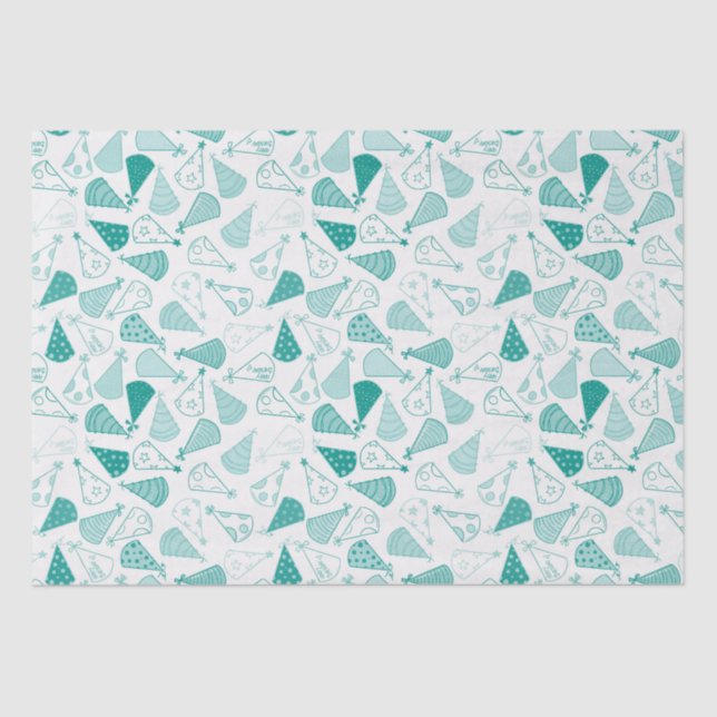 Teal Party Hats Tissue Paper (Front)