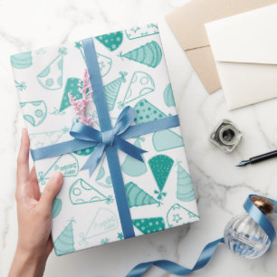 Teal Party Hats Wrapping Paper