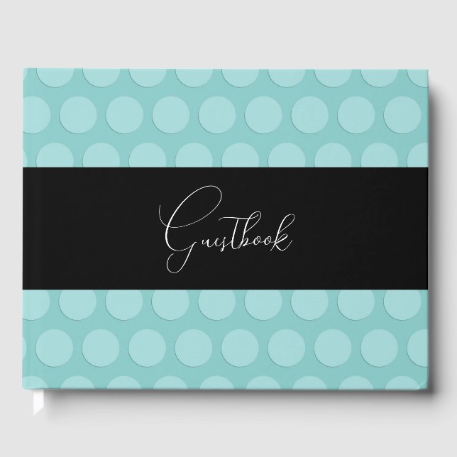 Teal Pastel Retro Dots Pattern Wedding Guest Book (Front)