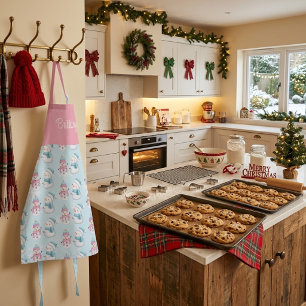 Teal & Pastel Watercolor Snowman Duo Apron