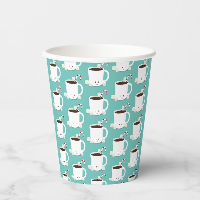 Teal Pattern Hot Chocolate Christmas Paper Cups (Front)