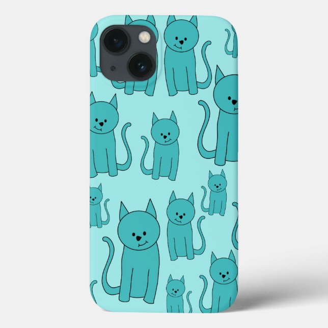 Teal Pattern of Cute Cats. Case-Mate iPhone Case (Back)