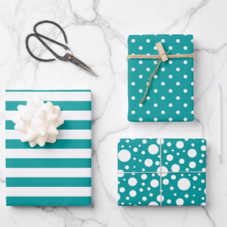 Teal Patterns Wrapping Paper Sheet Set