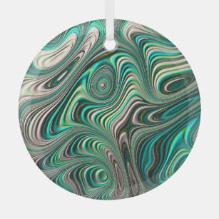 Teal Paua Abalone Shell Fractal Abstract Pattern Glass Tree Decoration