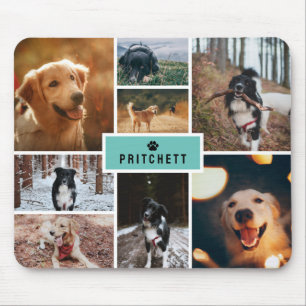 Teal Paw Dog Photo Collage & Monogram Mouse Pad