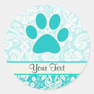 Teal Paw Print Classic Round Sticker