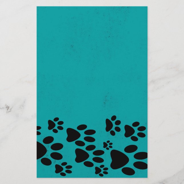 Teal Paw Print Stationary Stationery (Front)