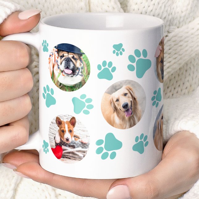 Teal Pawprint 8 Pet Dog Photo Collage Coffee Mug (Creator Uploaded)
