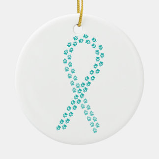 Teal Pawprint Ribbon Ceramic Tree Decoration