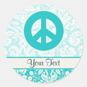Teal Peace Sign Classic Round Sticker