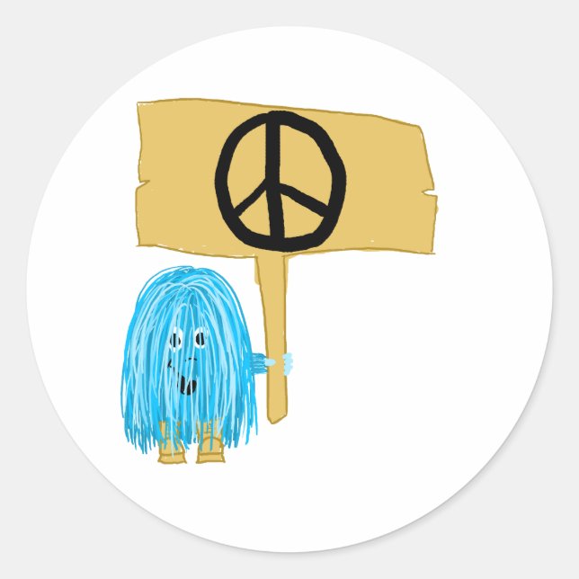 Teal Peace Sign Classic Round Sticker (Front)