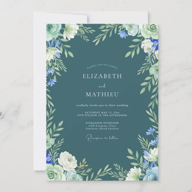 Teal Peaceful Woodland Wedding Invitation (Front)