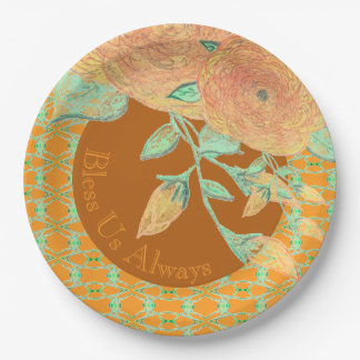 Teal Peach And Gold With Browns Paper Plate