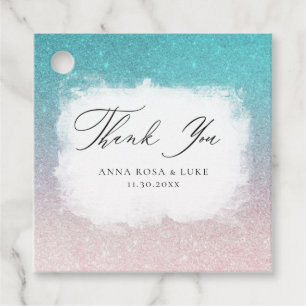 * ~* Teal Peach Glitter Beach AR4 Wedding Favour Tags