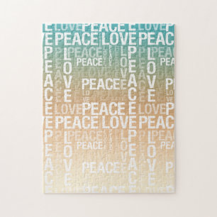 Teal Peach Gold White Peace Love Jigsaw Puzzle