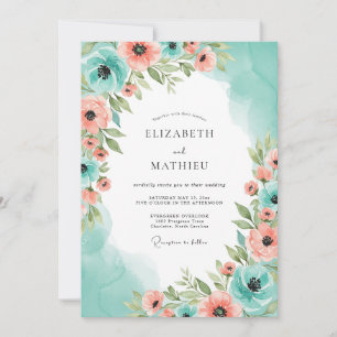 Teal Peach Heavenly Spring Wedding Invitation