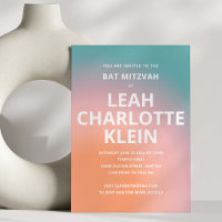 Teal Peach Ombre Gradient Bat Mitzvah Bold Name