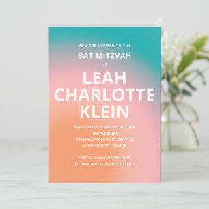 Teal Peach Ombre Gradient Bat Mitzvah Bold Name Invitation