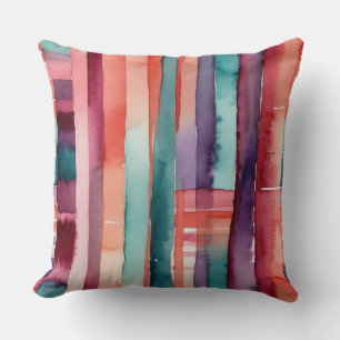 Teal peach pink burgundy and purple abstract  cushion