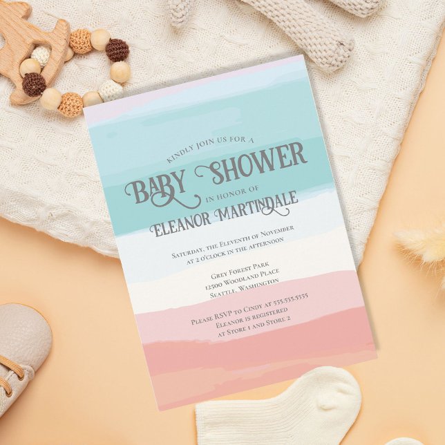 Teal Peach Watercolor Gender Neutral Baby Shower Invitation (Creator Uploaded)