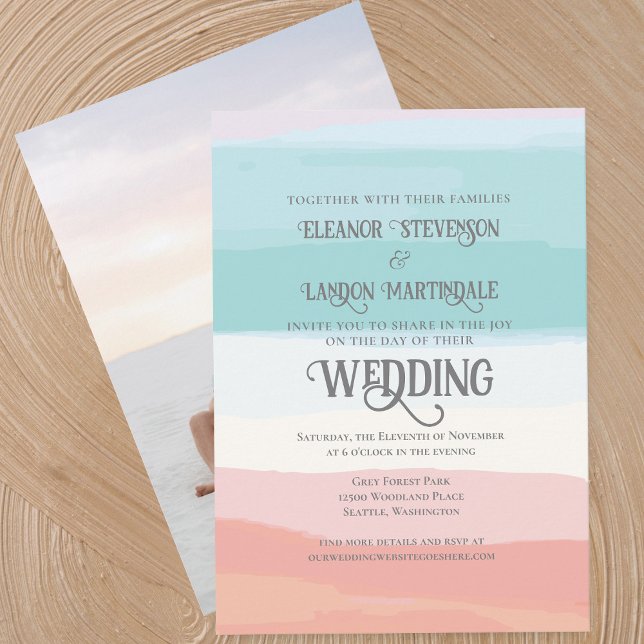 Teal Peach Watercolor Sunset Outdoor Wedding Invitation (Creator Uploaded)