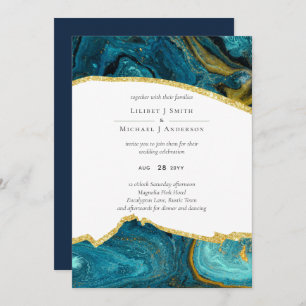 Teal Peacock Blue Gold Agate Wedding