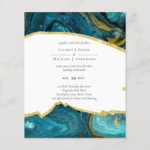 Teal Peacock Blue Gold Agate Wedding Flyer