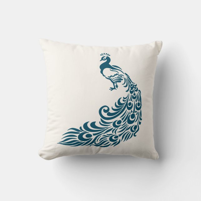 Teal Peacock Bold Stylish Art Deco Design Cushion (Front)