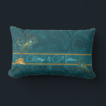 Teal Peacock Custom Wedding for Newlyweds Lumbar Cushion<br><div class="desc">Our Peacock Personalised Pillow has the lovely peacock feathers and wedding rings from the rest of the collection and coordinates with all the products in our Peacock Wedding Collection. Lovely gift for the newlyweds. Also look for our peacock design for everyday use and home decor.</div>