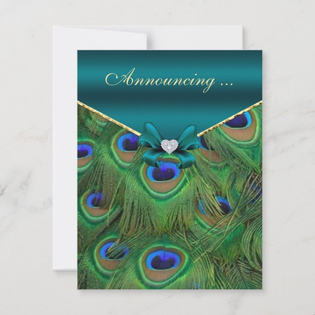 Teal Peacock Engagement  Announcement (Front)