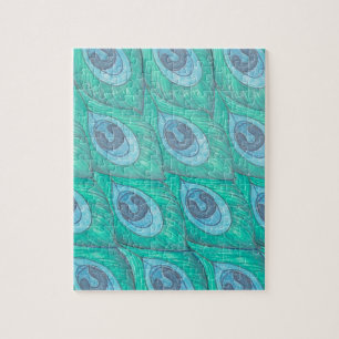 Teal Peacock Feather Pattern Design Jigsaw Puzzle