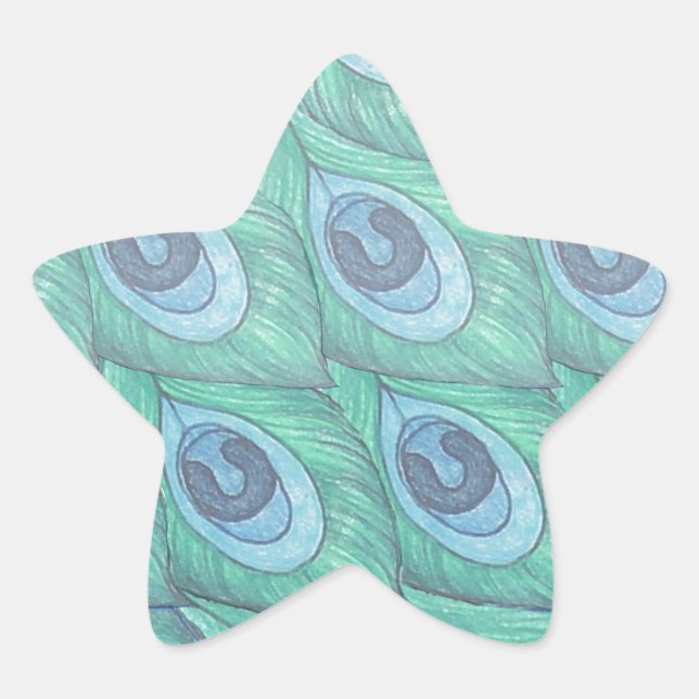 Teal Peacock Feather Pattern Design Star Sticker (Front)