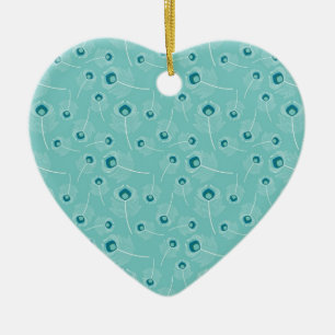 Teal Peacock Feathers Ceramic Tree Decoration
