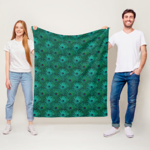 Teal Peacock Feathers Pattern  Fleece Blanket
