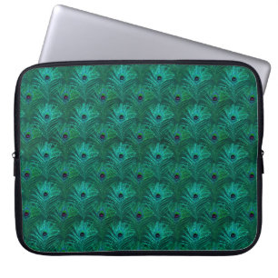 Teal Peacock Feathers Pattern  Laptop Sleeve