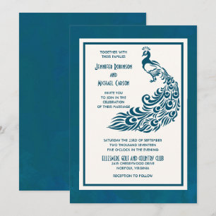 Teal Peacock l Bold Stylish Art Deco Design Invitation