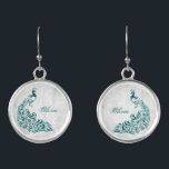 Teal Peacock Leaf Vine Earrings<br><div class="desc">Personalise a unique gift for your bridesmaids with a set of Teal Peacock Leaf Vine Personalised Earrings. Earring design features a light grey grunge background with a vibrant teal peacock with a white botanical embellishment. Personalise with the name of your bridesmaids. Additional wedding stationery and gifts available with this design...</div>
