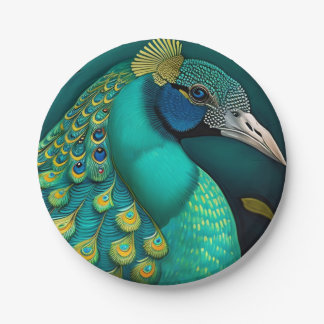 Teal Peacock Paper Plates