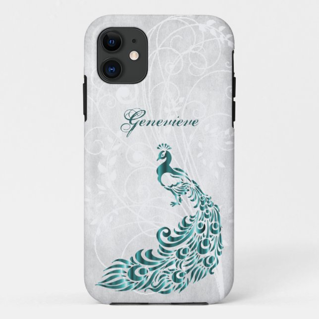 Teal Peacock Personalised Case-Mate iPhone Case (Back)