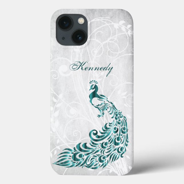 Teal Peacock Personalised Case-Mate iPhone Case (Back)